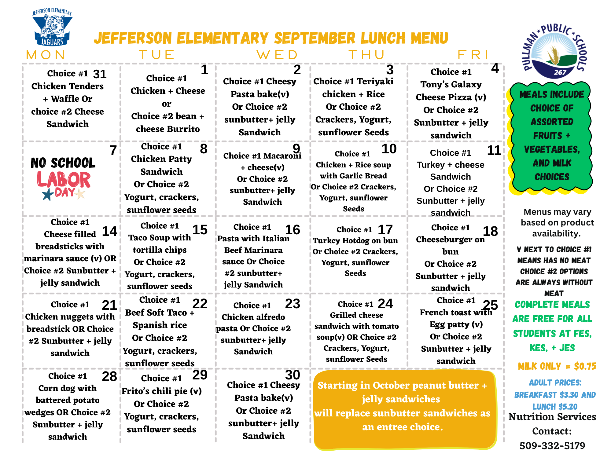 Jefferson Elementary School Menu